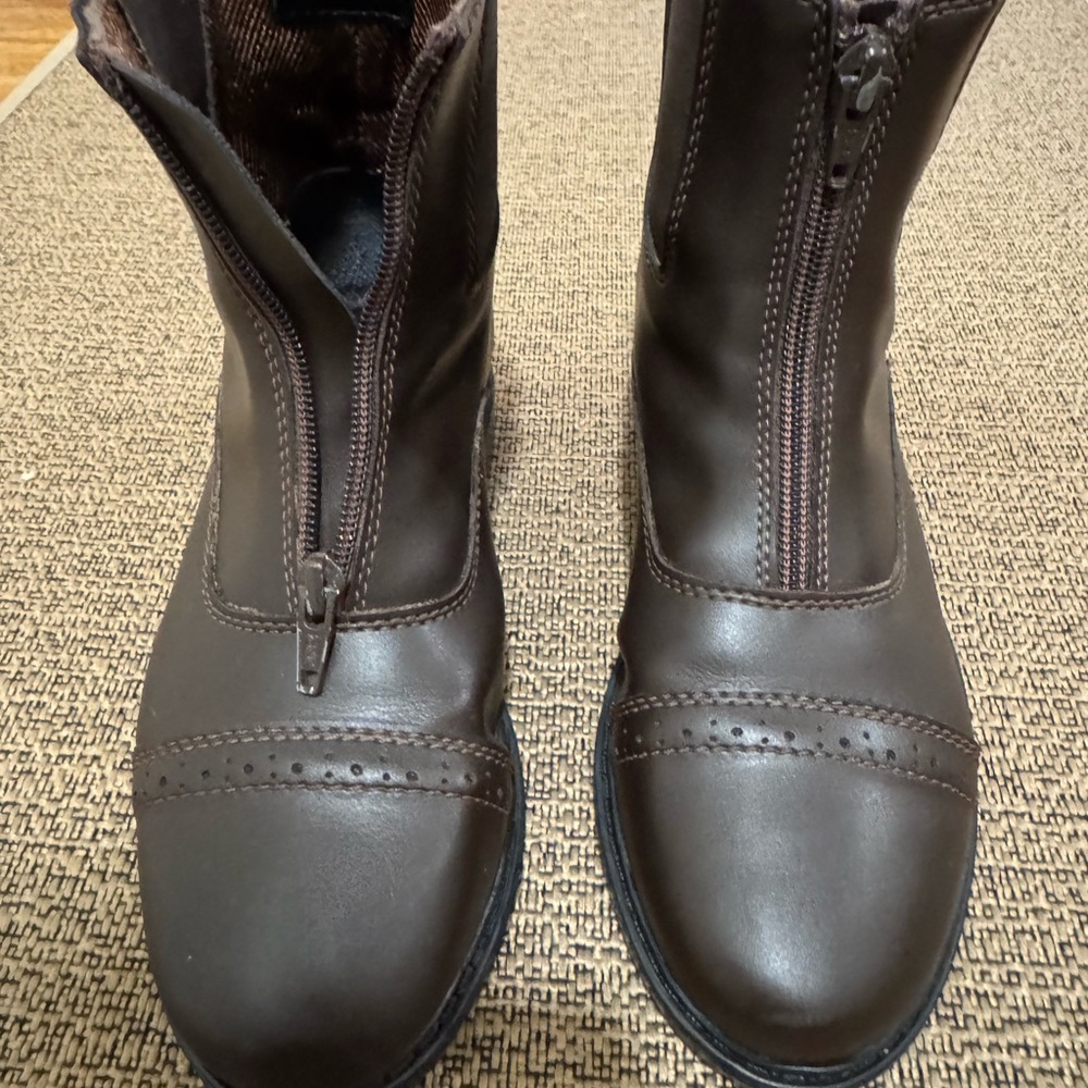 Tuff Rider Front Zip Water Resistant Brown Paddock Boots Kids Size 3
